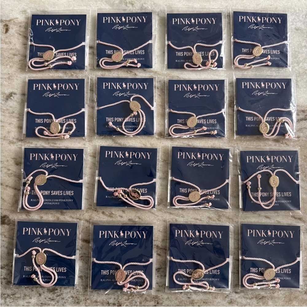 16 Lot Polo Ralph Lauren Pink Pony Fund Charm Bracelet Breast Cancer Awareness